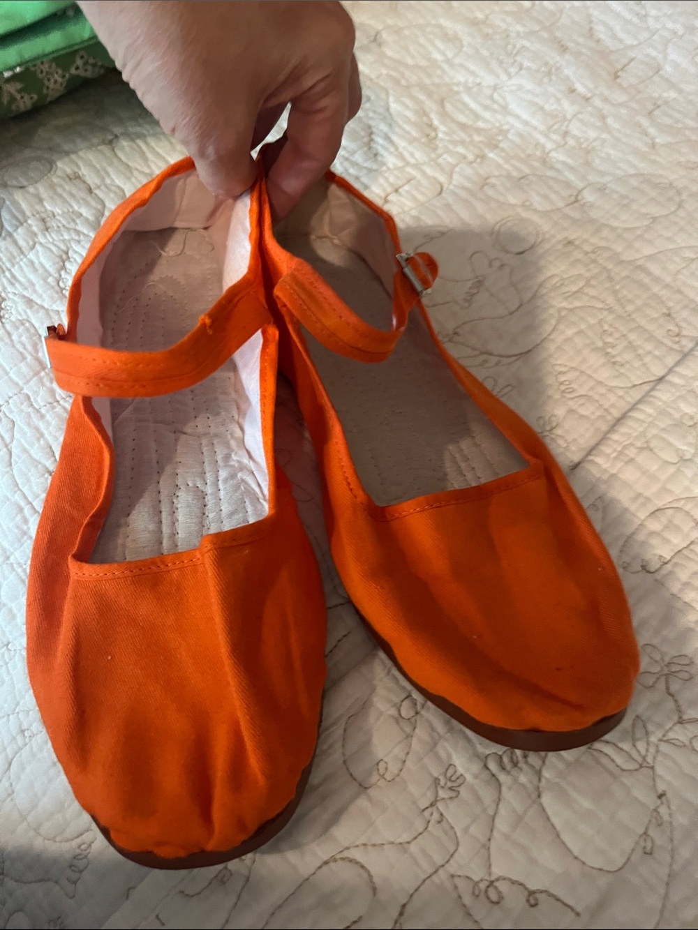 Women's Orange Canvas Mary Jane Flats